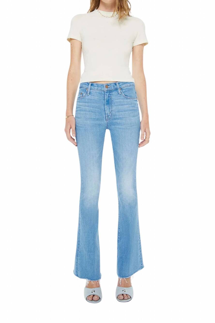 NEW MOTHER women's weekender fray jeans in blue